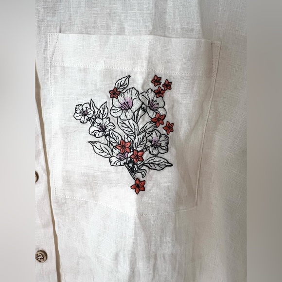 Agua Bendita Été Swan Oversized Embroidered Hi Lo Linen Shirt Cream. Size XS/S - Picture 3 of 10